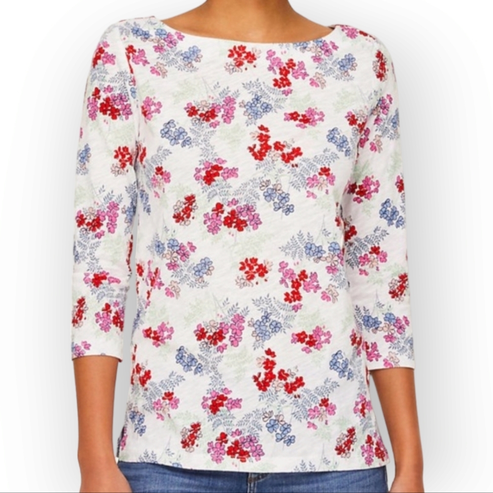 LOFT Floral Boat Neckline 3/4 Sleeves Size Large